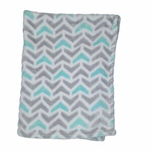 2017 Bananafish Chevron Gray Aqua White Lovey Security Blanket 31" X 40"